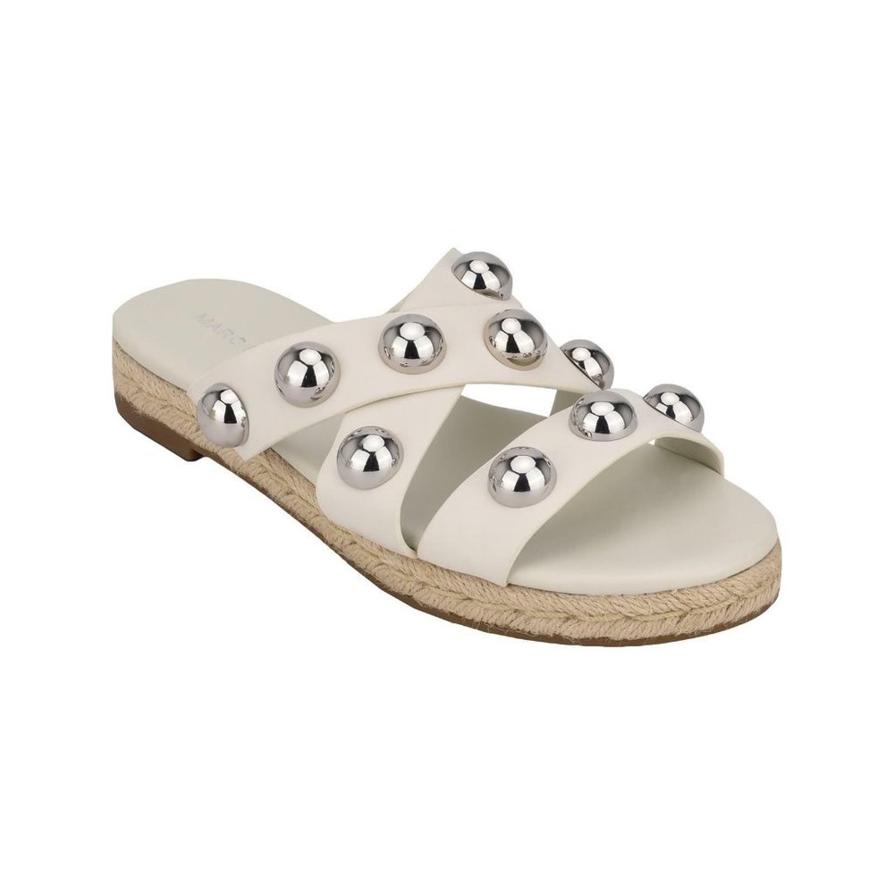Marc Fisher Prisca Silver Ball Studded Sandals in White